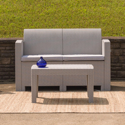 Seneca Faux Rattan Loveseat with All-Weather Cushions - View 2