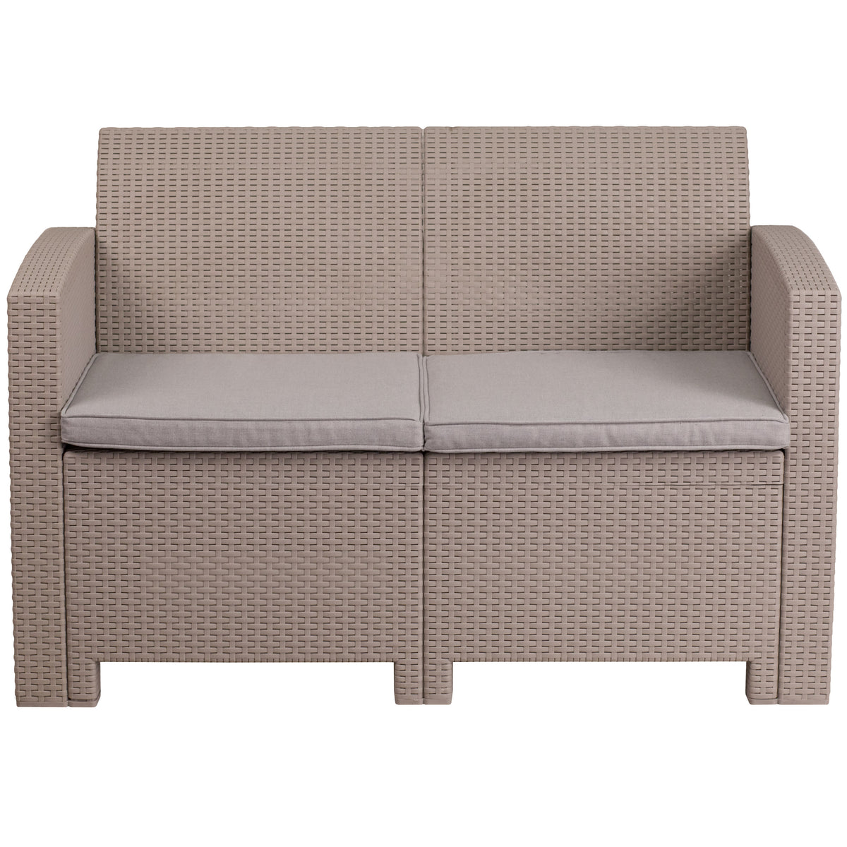 Light Gray |#| Lt Gray Faux Rattan Loveseat with All-Weather Light Gray Cushions - Patio Chair