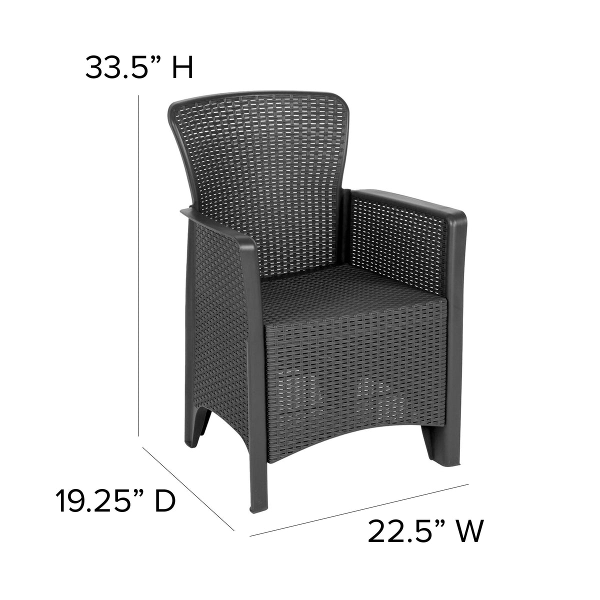 Dark Gray |#| Dark Gray Faux Rattan Plastic Chair Set with Matching Side Table - Patio Set
