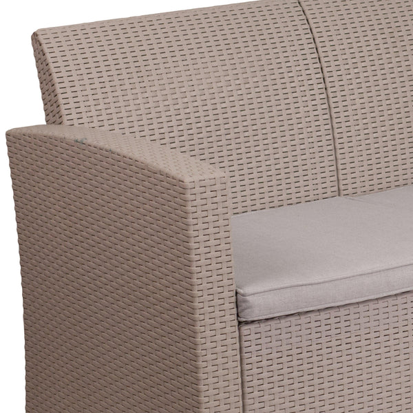 Light Gray |#| Light Gray Faux Rattan Sofa with All-Weather Light Gray Cushions - Patio Chair