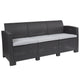 Dark Gray |#| Dark Gray Faux Rattan Sofa with All-Weather Light Gray Cushions - Patio Chair