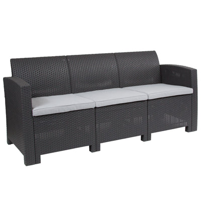 Seneca Faux Rattan Sofa with All-Weather Cushions - View 1