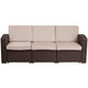 Beige Cushions/Chocolate Brown Frame |#| Chocolate Brown Faux Rattan Sofa with All-Weather Beige Cushions