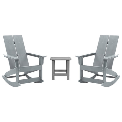 Set of 2 Finn Modern Commercial Grade All-Weather 2-Slat Poly Resin Rocking Adirondack Chairs with Side Table - View 1
