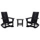 Black |#| 2 Black Modern Dual Slat Poly Resin Adirondack Rocking Chairs with 1 Side Table