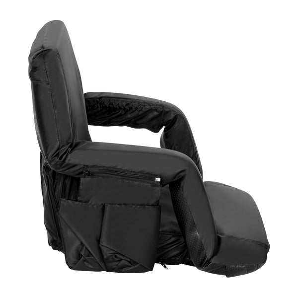 Black |#| 2 Pack Reclining Black Backpack Padded Stadium Chairs-Armrests & Storge Pockets