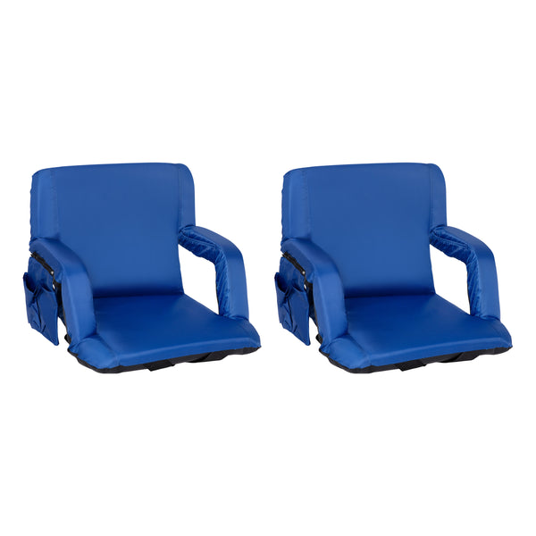 Blue |#| 2 Pack Reclining Blue Backpack Padded Stadium Chairs-Armrests & Storge Pockets