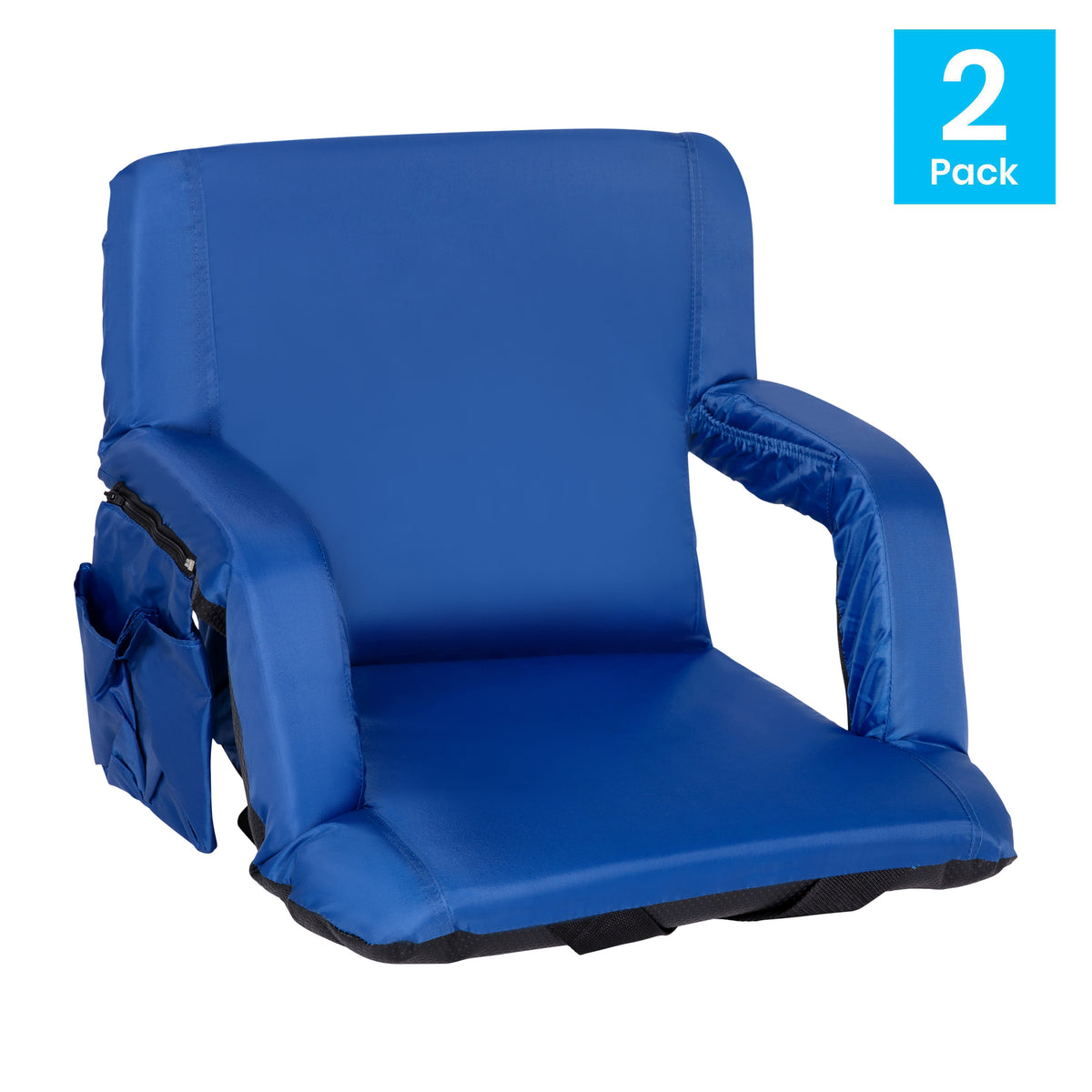 Blue |#| 2 Pack Reclining Blue Backpack Padded Stadium Chairs-Armrests & Storge Pockets