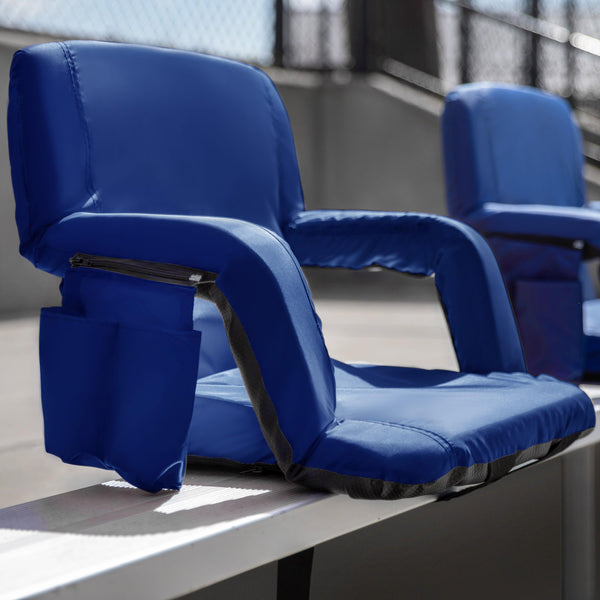 Blue |#| 2 Pack Reclining Blue Backpack Padded Stadium Chairs-Armrests & Storge Pockets