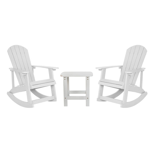 Set of 2 Savannah All-Weather Poly Resin Wood Adirondack Rocking Chairs with Side Table