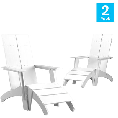 Set of 2 Sawyer Modern All-Weather Poly Resin Wood Adirondack Chairs with Foot Rests