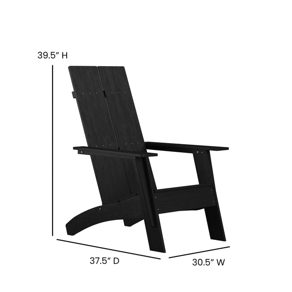 Black |#| Set of 2 Indoor/Outdoor 2-Slat Adirondack Style Chairs & Footrests in Black