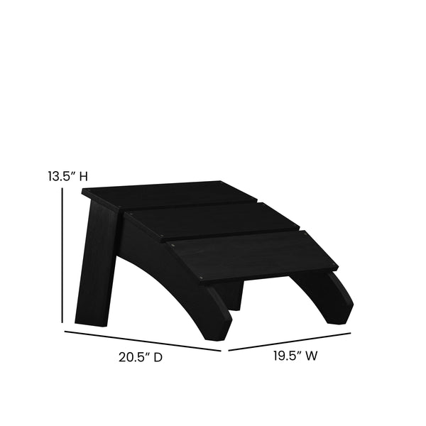 Black |#| Set of 2 Indoor/Outdoor 2-Slat Adirondack Style Chairs & Footrests in Black