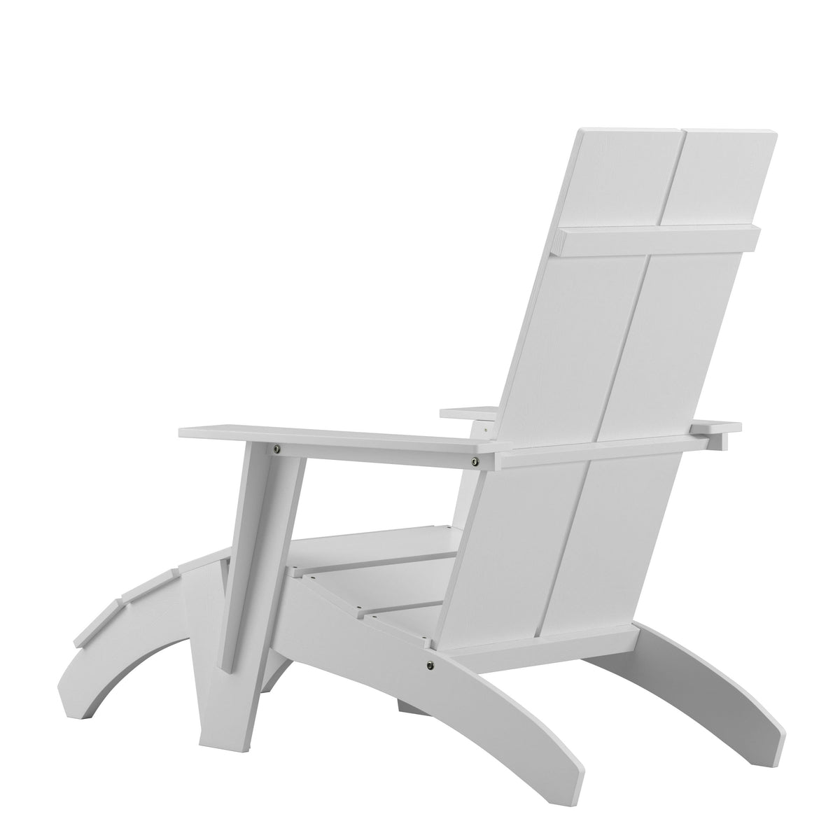 White |#| Set of 2 Indoor/Outdoor 2-Slat Adirondack Style Chairs & Footrests in White