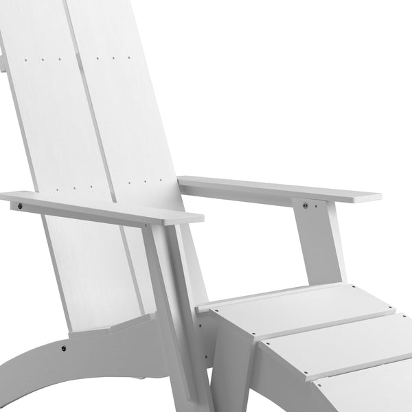 White |#| Set of 2 Indoor/Outdoor 2-Slat Adirondack Style Chairs & Footrests in White