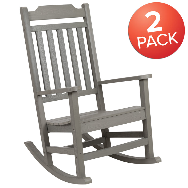 Gray |#| 2 Pack All-Weather Rocking Chair in Gray Faux Wood - Patio and Yard Furniture