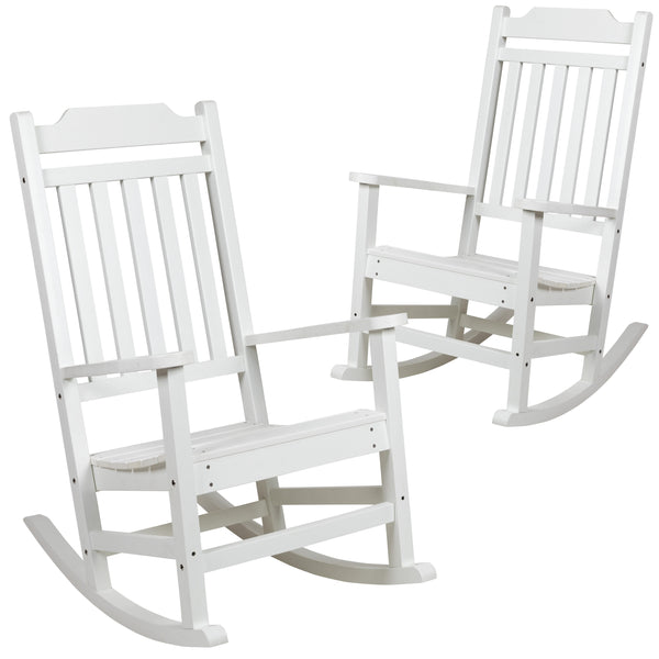 White |#| 2 Pack All-Weather Rocking Chair in White Faux Wood - Patio and Yard Furniture