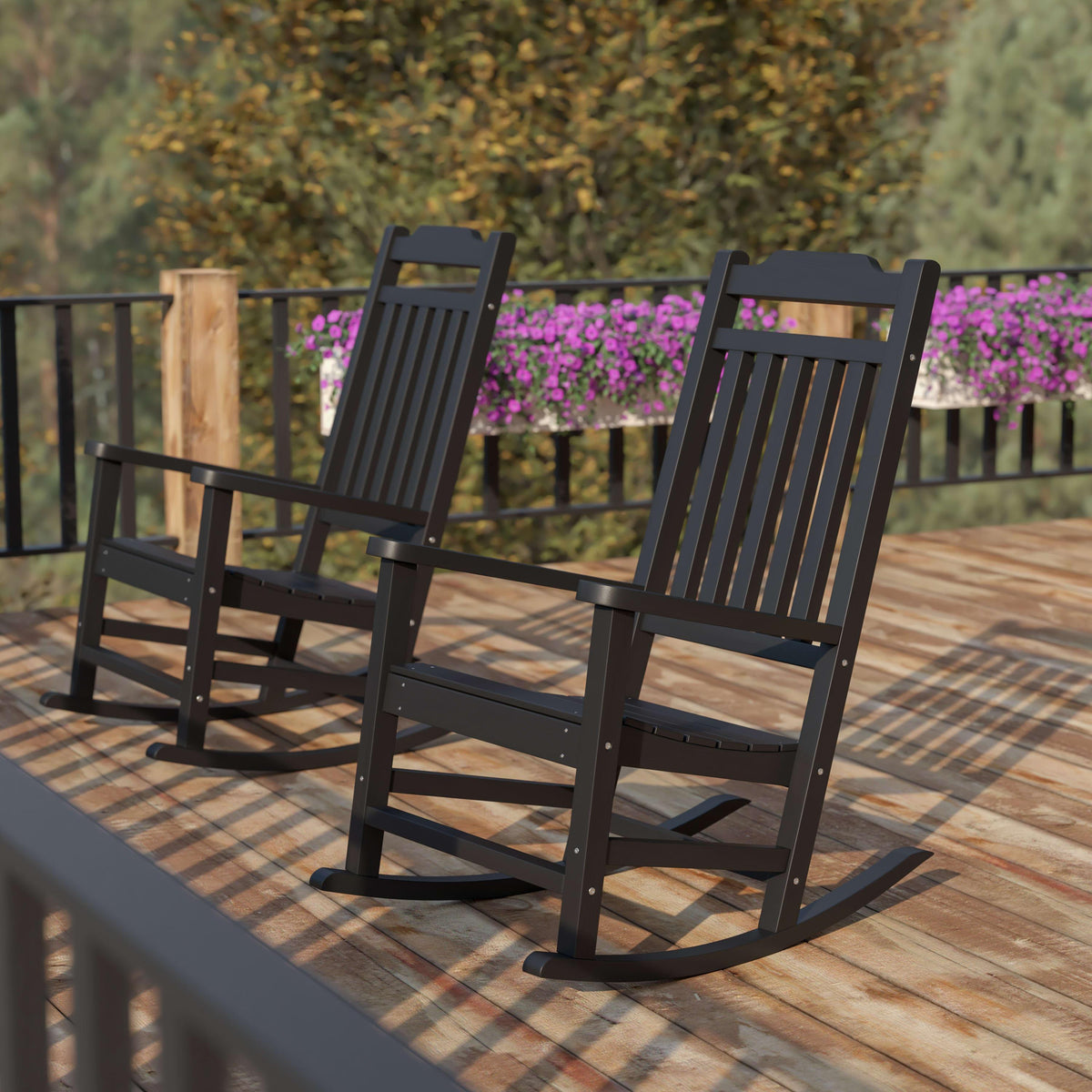Black |#| 2 Pack All-Weather Rocking Chair in Black Faux Wood - Patio and Yard Furniture