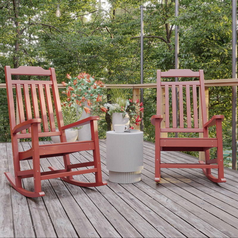 Red |#| 2 Pack All-Weather Rocking Chair in Red Faux Wood - Patio and Yard Furniture
