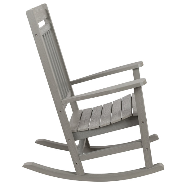 Gray |#| Set of 2 Indoor/Outdoor Poly Resin Rocking Chairs with Side Table in Gray