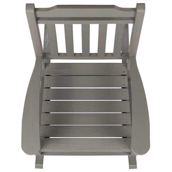 Gray |#| Set of 2 Indoor/Outdoor Poly Resin Rocking Chairs with Side Table in Gray