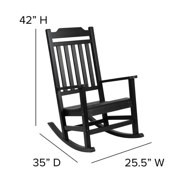 Black |#| Set of 2 Indoor/Outdoor Poly Resin Rocking Chairs with Side Table in Black
