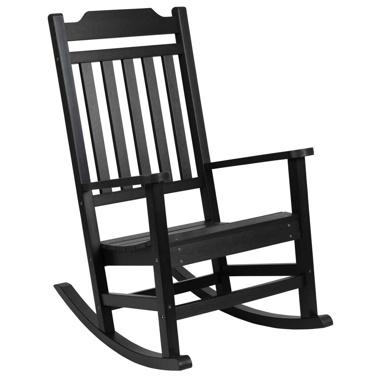 Black |#| Set of 2 Indoor/Outdoor Poly Resin Rocking Chairs with Side Table in Black