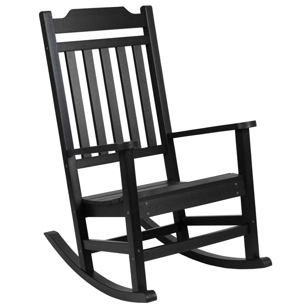 Black |#| Set of 2 Indoor/Outdoor Poly Resin Rocking Chairs with Side Table in Black