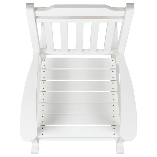 White |#| Set of 2 Indoor/Outdoor Poly Resin Rocking Chairs with Side Table in White