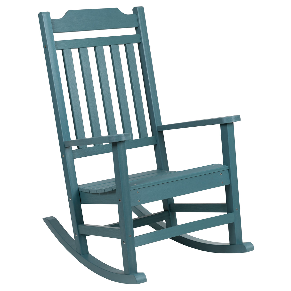 Teal |#| Set of 2 Indoor/Outdoor Poly Resin Rocking Chairs with Side Table in Teal