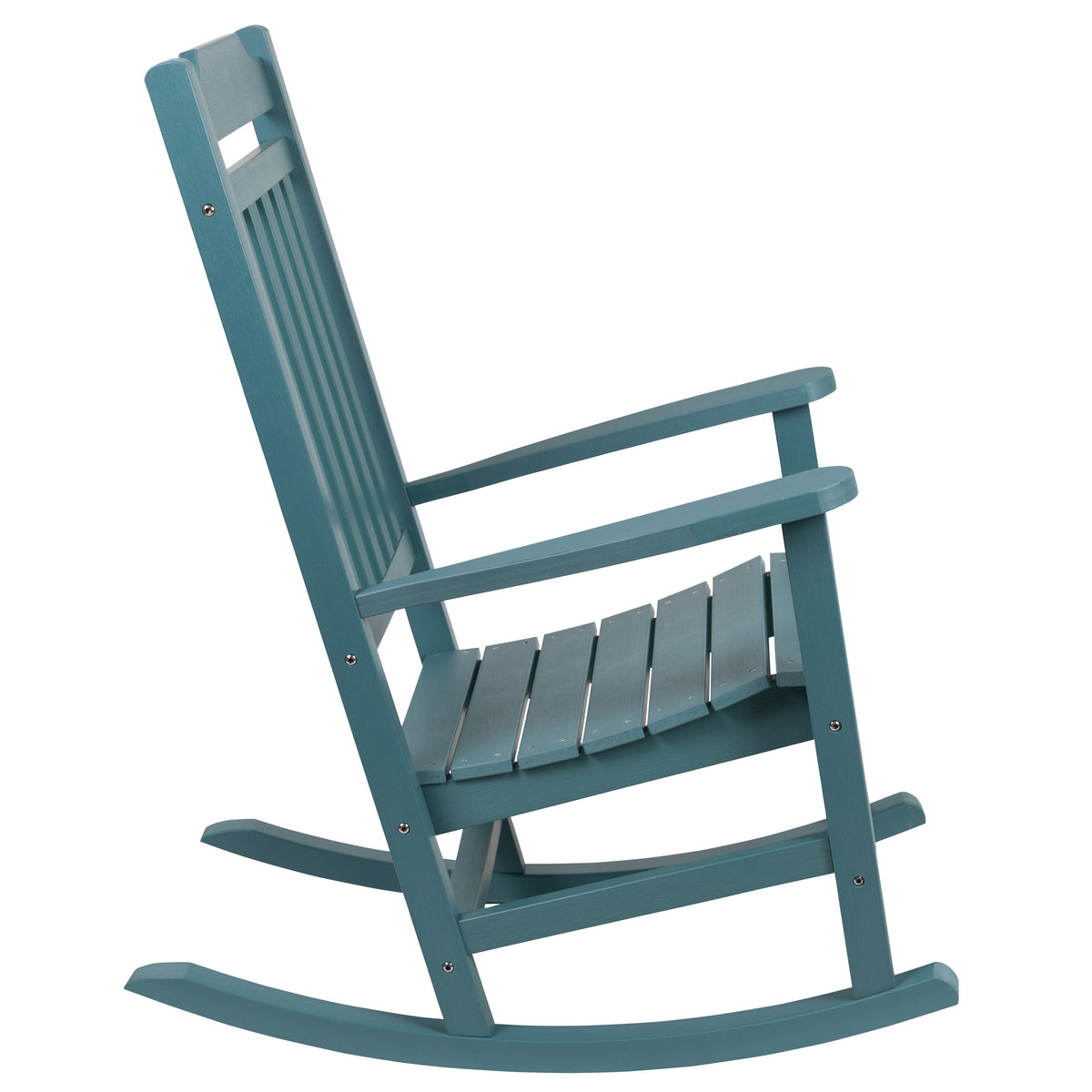 Teal |#| Set of 2 Indoor/Outdoor Poly Resin Rocking Chairs with Side Table in Teal