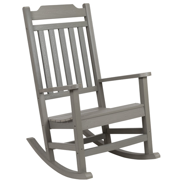 Gray |#| Set of 2 Indoor/Outdoor Poly Resin Rocking Chairs with Side Table in Gray