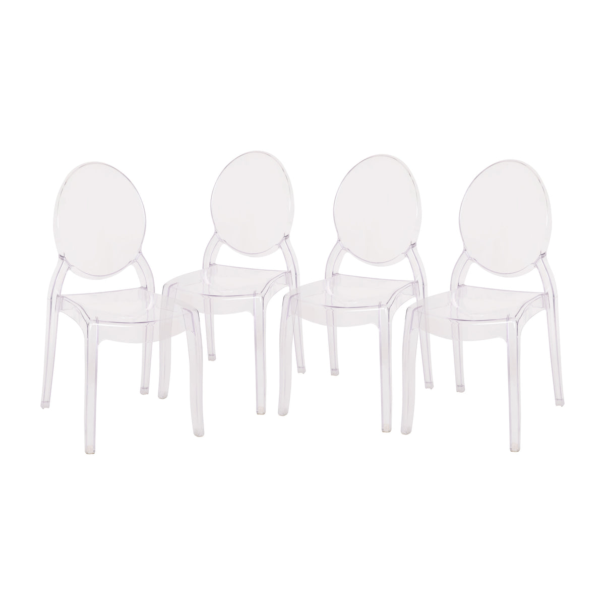 Set of 4 Extra Wide Resin All-Weather Transparent Crystal Ghost Banquet Chairs