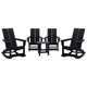Black |#| 4 Black Modern Dual Slat Poly Resin Adirondack Rocking Chairs with 1 Side Table