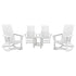 Set of 4 Finn Modern Commercial Grade All-Weather 2-Slat Poly Resin Rocking Adirondack Chairs with Matching Side Table