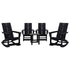 Set of 4 Finn Modern Commercial Grade All-Weather 2-Slat Poly Resin Rocking Adirondack Chairs with Matching Side Table