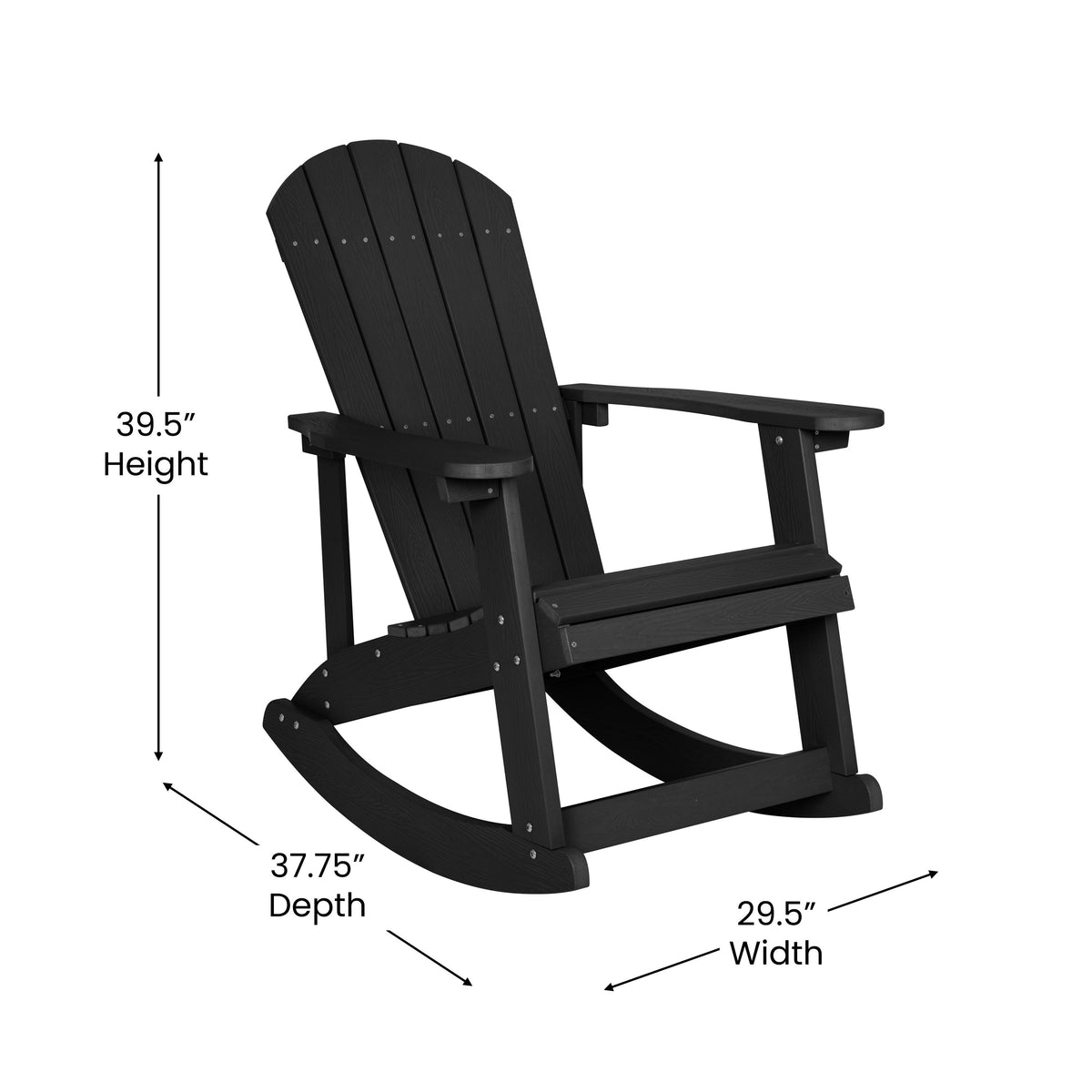 Black |#| Set of 4 Poly Resin Adirondack Rocking Chairs with 1 Side Table in Black