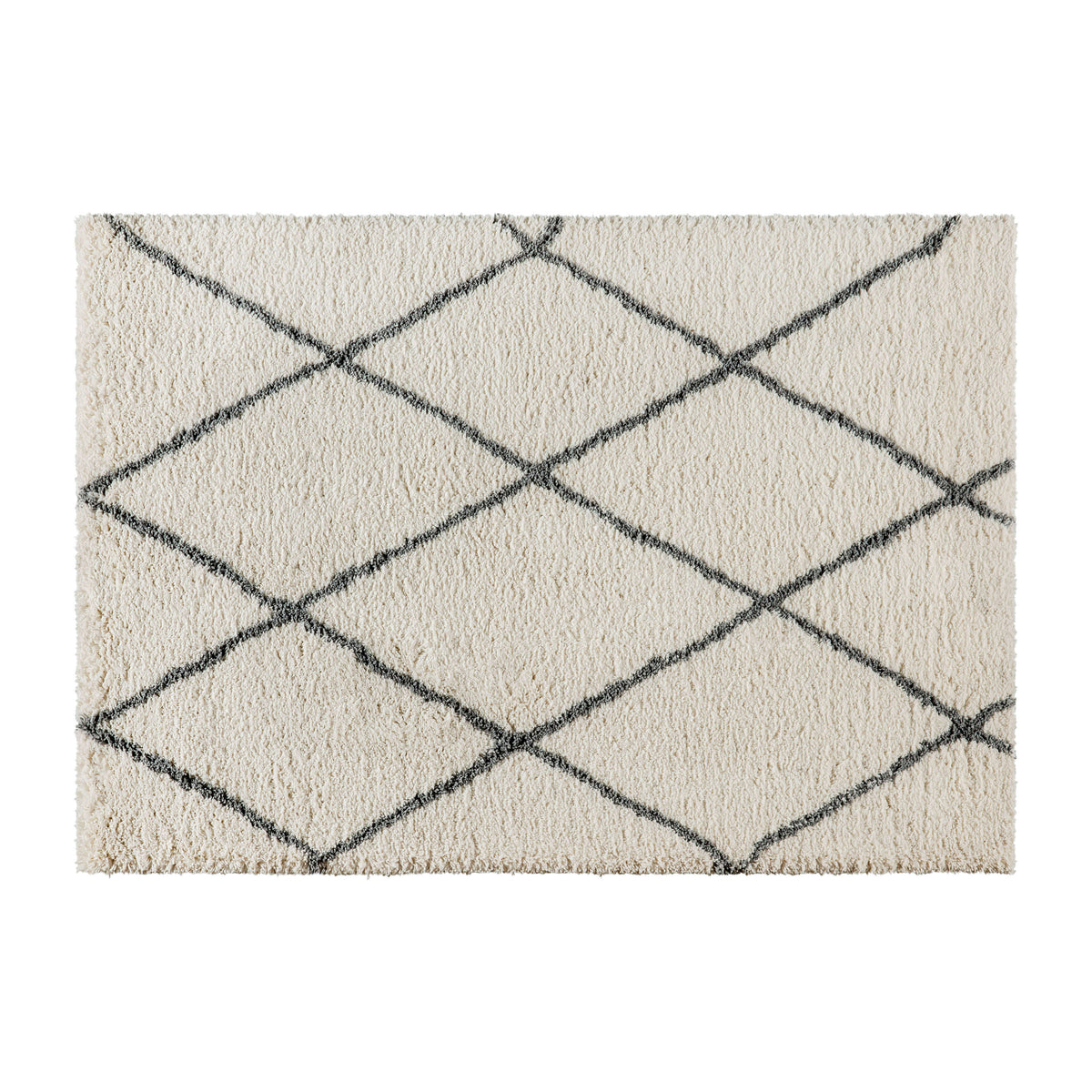 Ivory/Gray,5' x 7' |#| 5' x 7' Ivory and Black Diamond Trellis Modern Shag Area Rug