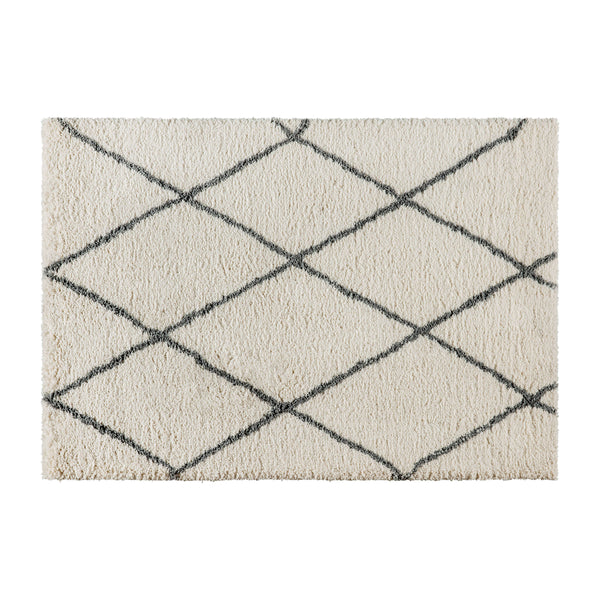 Ivory/Gray,5' x 7' |#| 5' x 7' Ivory and Black Diamond Trellis Modern Shag Area Rug