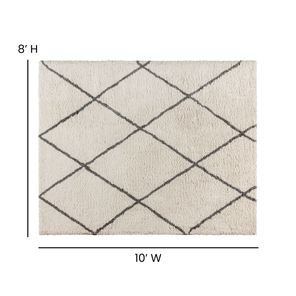 Ivory/Gray,8' x 10' |#| 8' x 10' Ivory and Black Diamond Trellis Modern Shag Area Rug