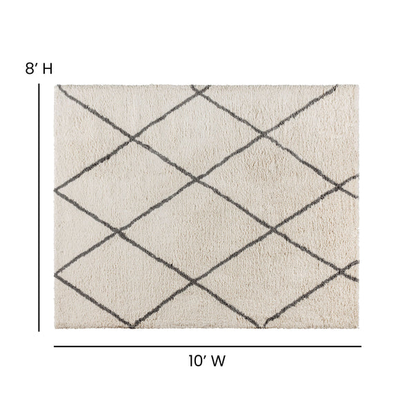 Ivory/Gray,8' x 10' |#| 8' x 10' Ivory and Black Diamond Trellis Modern Shag Area Rug