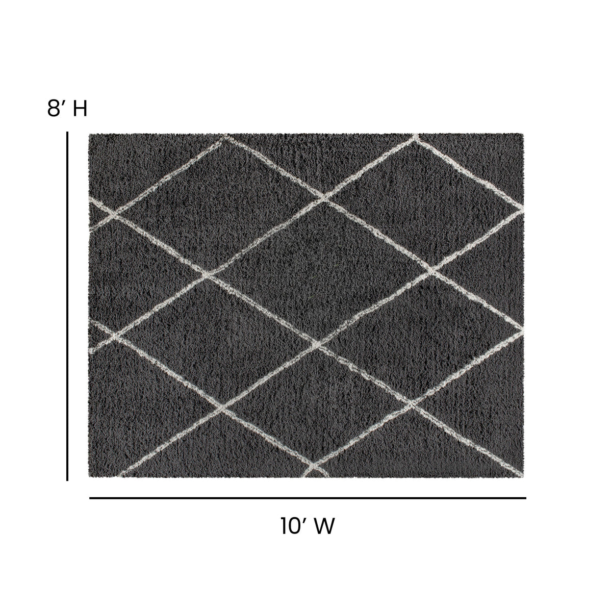 Charcoal/Ivory,8' x 10' |#| 8' x 10' Charcoal and Ivory Diamond Trellis Modern Shag Area Rug