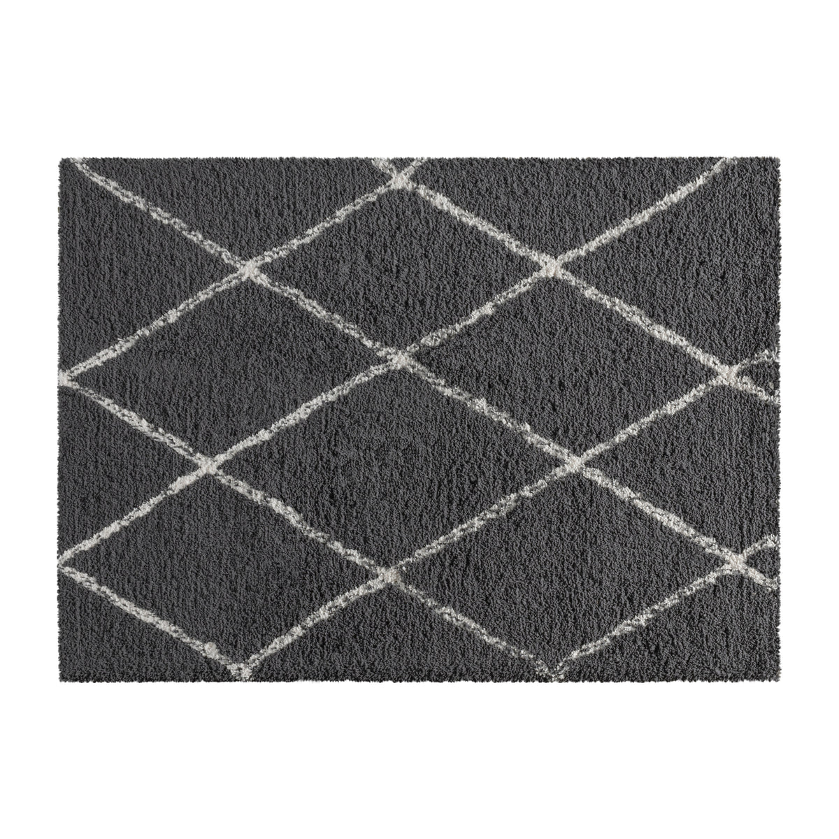 Charcoal/Ivory,5' x 7' |#| 5' x 7' Charcoal and Ivory Diamond Trellis Modern Shag Area Rug