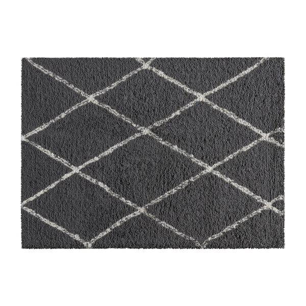 Charcoal/Ivory,5' x 7' |#| 5' x 7' Charcoal and Ivory Diamond Trellis Modern Shag Area Rug