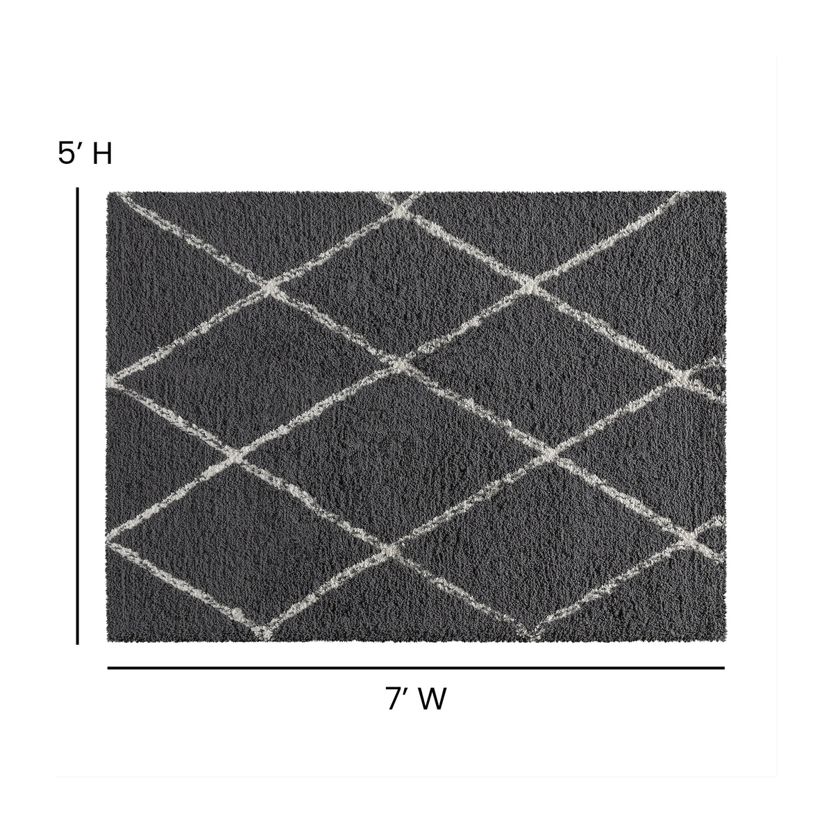 Charcoal/Ivory,5' x 7' |#| 5' x 7' Charcoal and Ivory Diamond Trellis Modern Shag Area Rug