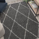 Charcoal/Ivory,5' x 7' |#| 5' x 7' Charcoal and Ivory Diamond Trellis Modern Shag Area Rug