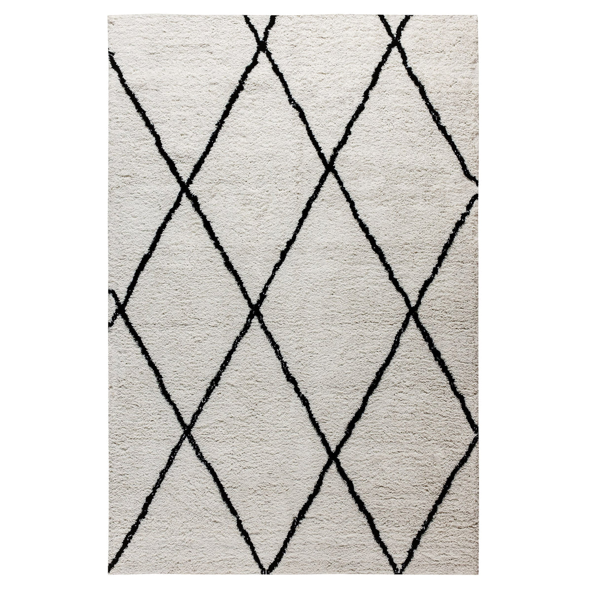 Ivory/Black,5' x 7' |#| 5' x 7' Ivory and Black Diamond Trellis Modern Shag Area Rug