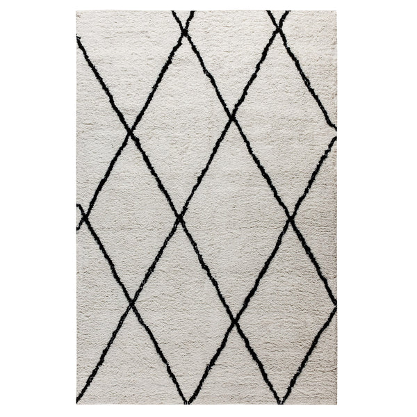 Ivory/Black,5' x 7' |#| 5' x 7' Ivory and Black Diamond Trellis Modern Shag Area Rug