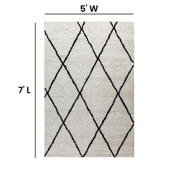 Ivory/Black,5' x 7' |#| 5' x 7' Ivory and Black Diamond Trellis Modern Shag Area Rug