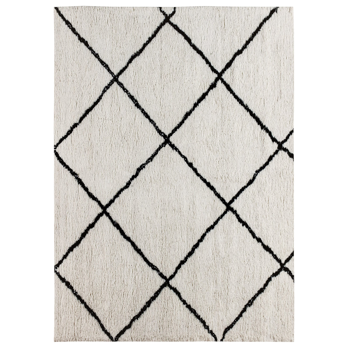 Ivory/Black,8' x 10' |#| 8' x 10' Ivory and Black Diamond Trellis Modern Shag Area Rug